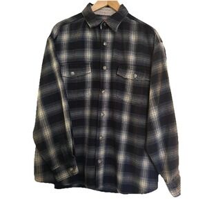 Unionbay Black/Blue Plaid Flannel Shacket Button Up Long Sleeve‎ Mens Size Large